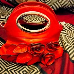Red Flowers Purse/Clutch Elegant Party Christmas Dinner Anniversary Vintage 90's